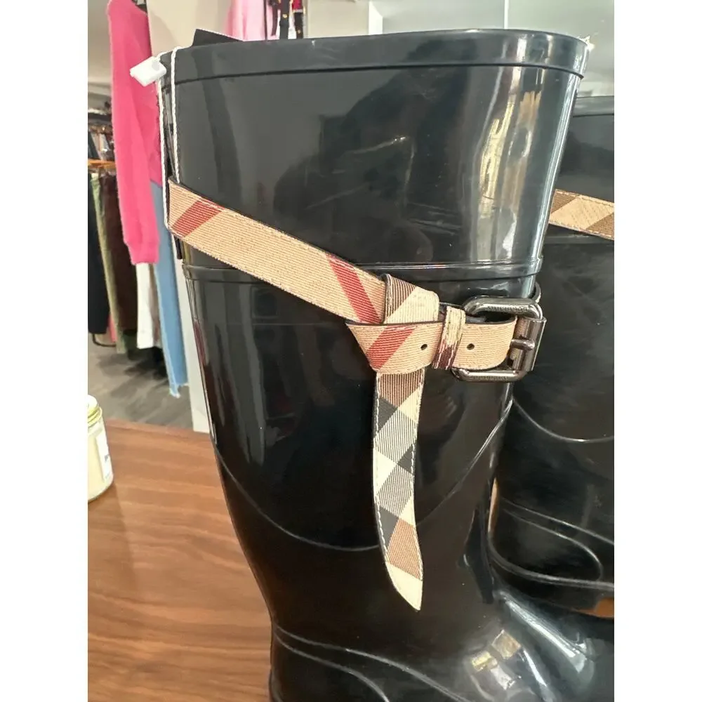 Burberry Kenyon Nova Check Belt Rain Boots Size 38(8) - Picture 2 of 11